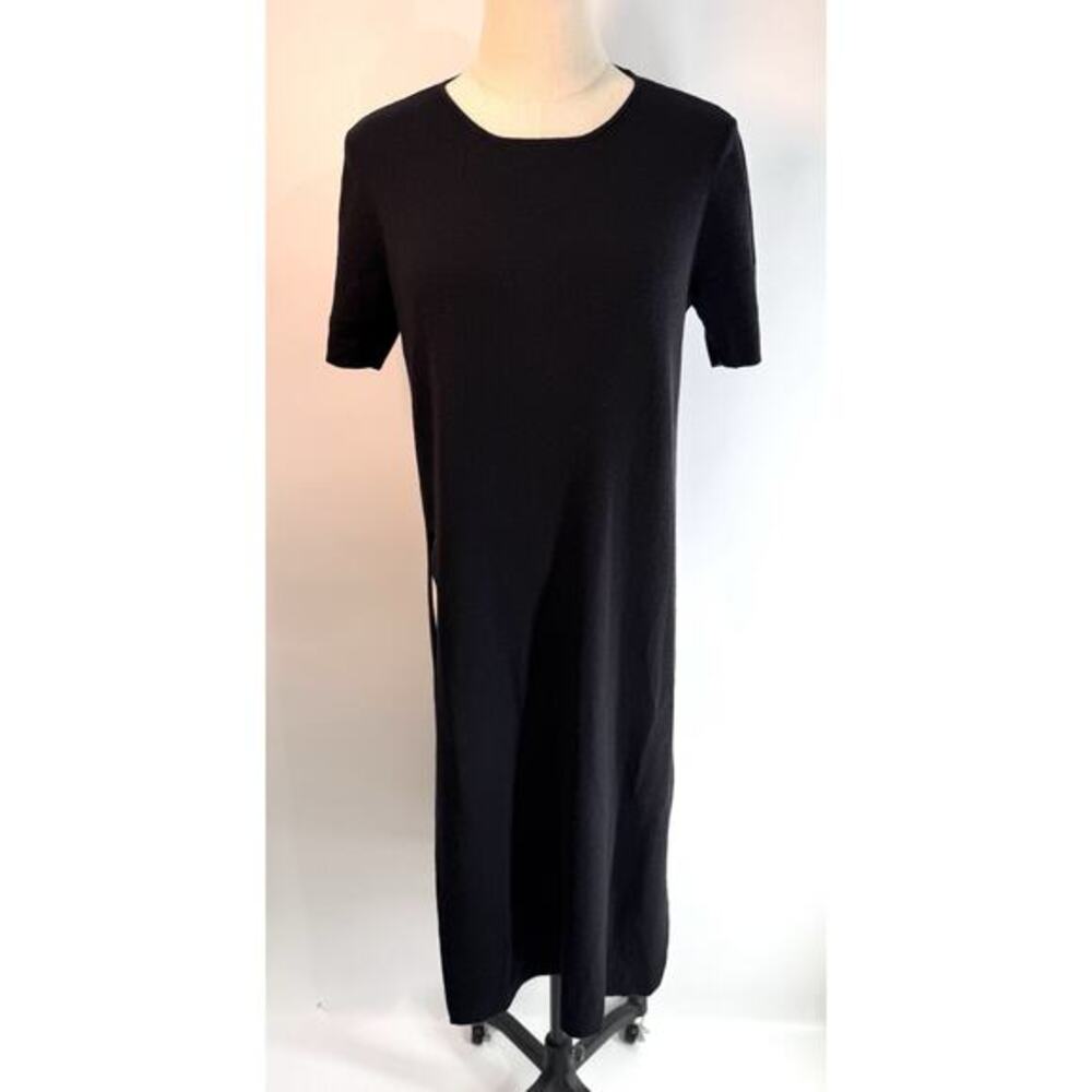 eileen fisher double slit Wool Short Sleeve Knit Longline Tunic Top Medium